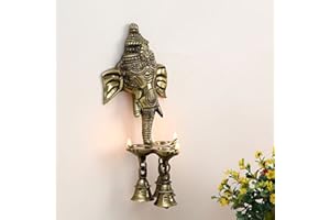Aakrati Wall Hanging Three Diya Oil Lamp with Small Bells