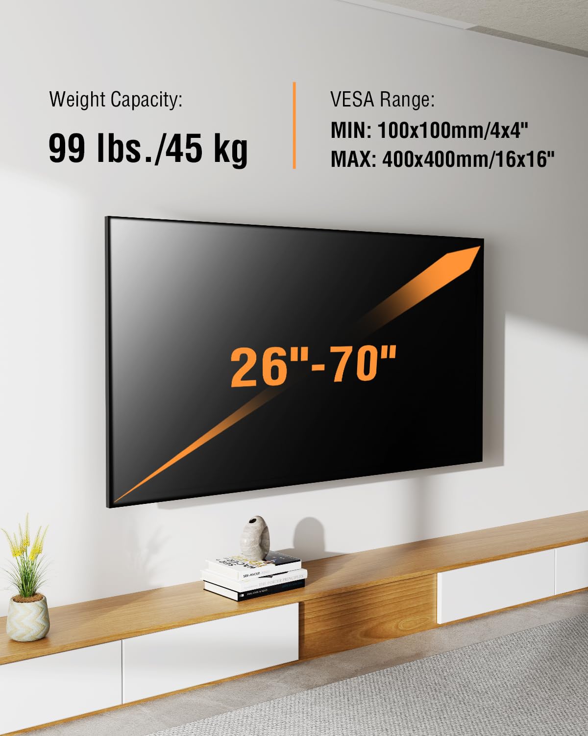 EconoMe TV Wall Mount for Most 26-70 inch tvs, Full Motion TV Mount Swivel and Tilt, Wall Mount Bracket Max VESA 400x400mm, Holds up to 99 lbs, Fits 12” 16