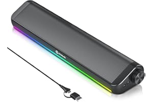 GTIMLMC Computer Speakers for PC Desktop, 5 Dynamic RGB LED Light Modes, USB Wired Input, Easy-Control Knob, Stereo Gaming So