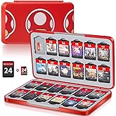 Switch Game Case Holder with 24 Cartridge Slots and 24 Micro SD Card Storage, Slim Portable Game Organizer Traveler Gift Accessories with Magnetic Closure, Protective Hard Shell and Soft Lining