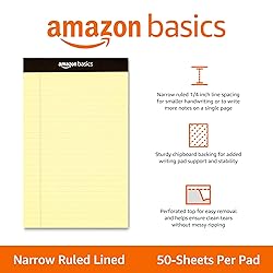 Amazon Basics 50 sheet Narrow Ruled Lined Writing