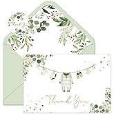 Whaline Baby Shower Thank You Cards 24 Pack Green Baby Note Cards with Envelope Sticker Foil Gold Greeting Cards for Birthday Gender Reveal