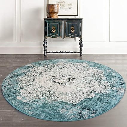 Loartee Vintage Bohemian Runde Teppich für Wohnzimmer Esszimmer, grün, Round 4 ft /120cm
