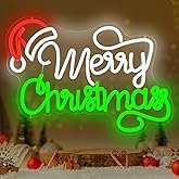 Merry Christmas Neon Sign Christmas Led Signs for Wall Decor Dimmable Santa Hat Neon Light for Party Bedroom Acrylic Holiday Light Up Signs for Window Xmas Neon Wall Art Gifts Size(12.2in*16.3in)