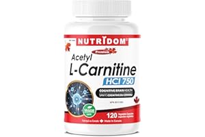 Nutridom Acetyl L-Carnitine HCl 750mg | 3000mg Per Day | Supports Cognitive & Brain Health | Vegan, Non-GMO, Allergen-Free | 
