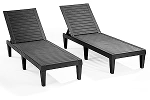 Nestl Patio Chairs - Black Chaise Lounge Chair Outdoor, 5-Position Adjustable Sun Tanning Chair, Waterproof Pool Lounge Chairs Set of 2, Reclining Lawn Chair, Lightweight Outdoor Lounge Chairs