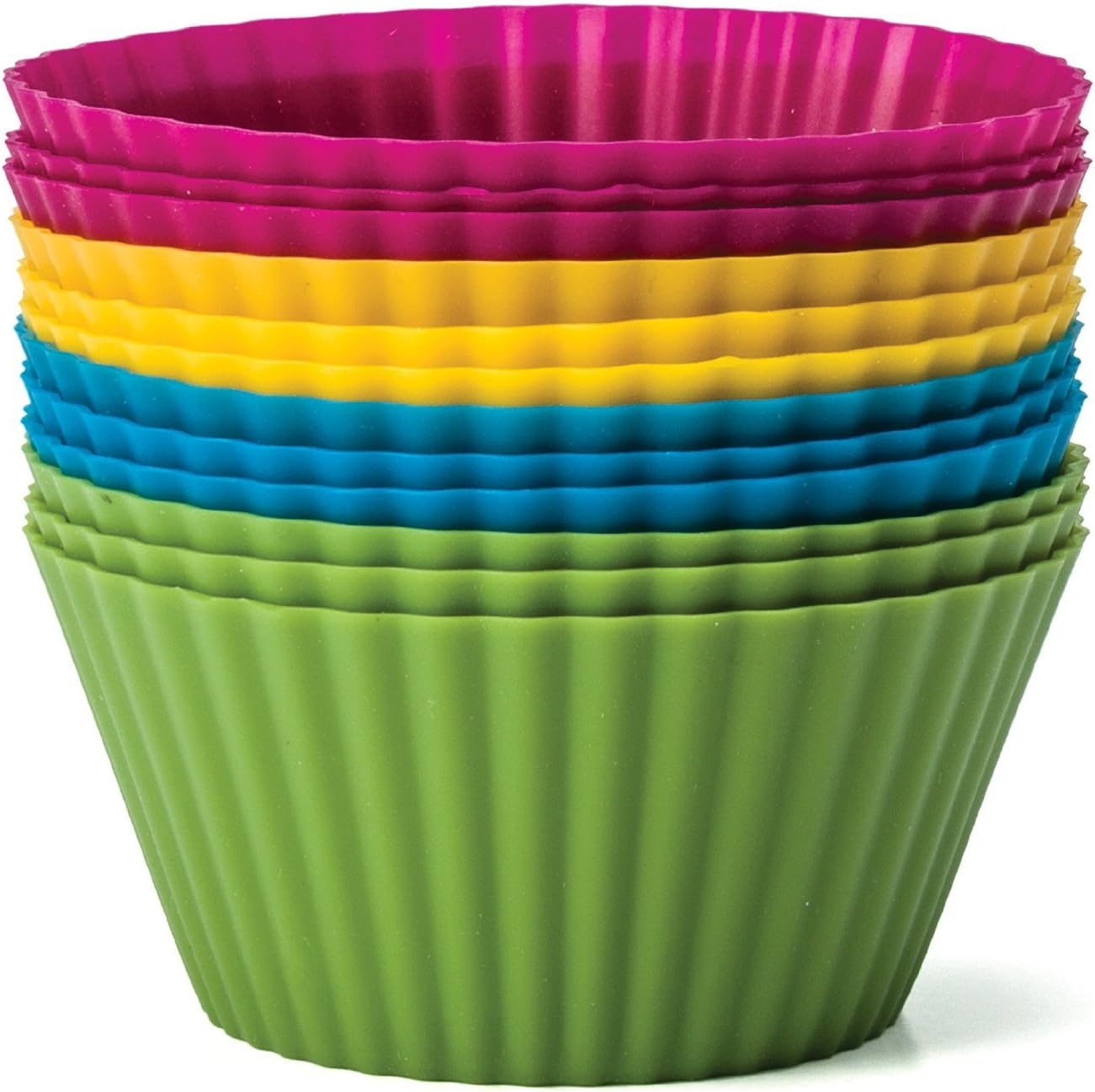 (36) Baking Essentials Silicone Baking Cups, Set of 12 Reusable Cupcake Liners in Four Colors - USE for Muffin, Gelatin, Snacks, Frozen Treats, Ice Cream or Chocolate Shell-lined Dessert Molds, Non-stick