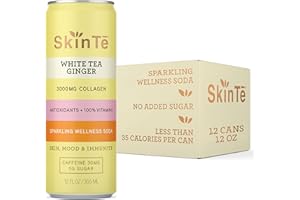 SKINTE Collagen Sparkling Tea Organic White Tea with Ginger | 12 oz (Pack of 12) | Antioxidants and Vitamin C | 3000mg Collagen Peptides | Benefits Skin, Mood and Immunity | Zero Added Sugar