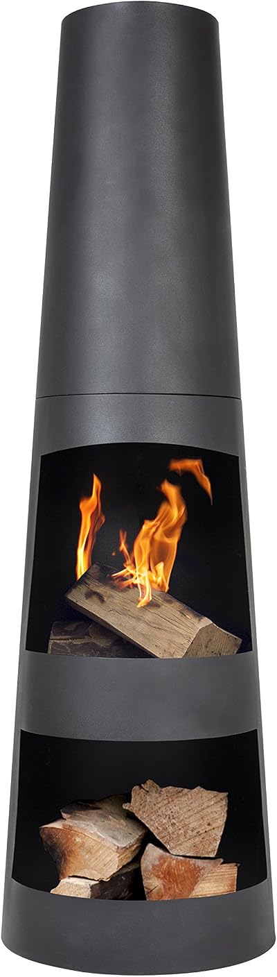 La Hacienda Circo Steel Chiminea Patio Heater Log Burner Black 125cm