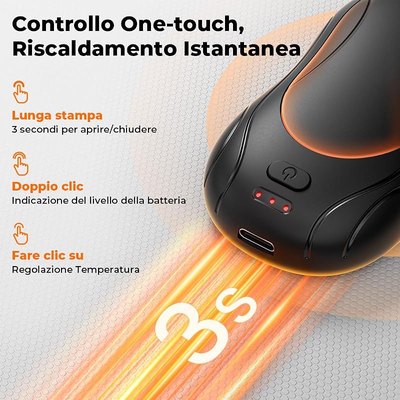 Scaldamani Elettrico 2 Pack, Scaldamani Ricaricabile Portatile 23H, Riscaldamento a 3 Livelli, Scalda Mani Tascabili, Adatto per Esterno, Golf, Campeggio — foto 4 di 8