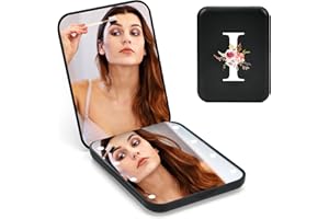 BUGARORE Personalized Initial Compact Mirror with Light, Preppy Gifts LED Pocket Mirrors,1X/3X Magnifying Travel Mirror, Mini Folding Small Mirror for Purse, Portable Makeup Mirrors for Girls/ Mom/Mother/Teen