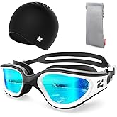 ZIONOR G1 Lite Swim Goggles with Swim Cap Comfortable Anti-fog Swimming Goggles Cap Set for Adult Men Women