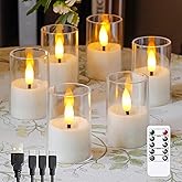 Wroxipel Rechargeable Acrylic Flameless Votive Candles with Timer & Remote Control, 1.7" x2.5" Flickering LED Warm Glow Tealight for Home, Wedding, Holiday Decor (Set of 6, White)