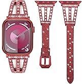 Bling Band Compatible with Apple Watch Bands 38mm 40mm 41mm 42mm 44mm 45mm 46mm 49mm Ultra 3/2/1, diamond metal with Glitter Leather Strap For iWatch Series 11/10/9/8/7/6/5/4/3/2/1/SE3/SE2/SE