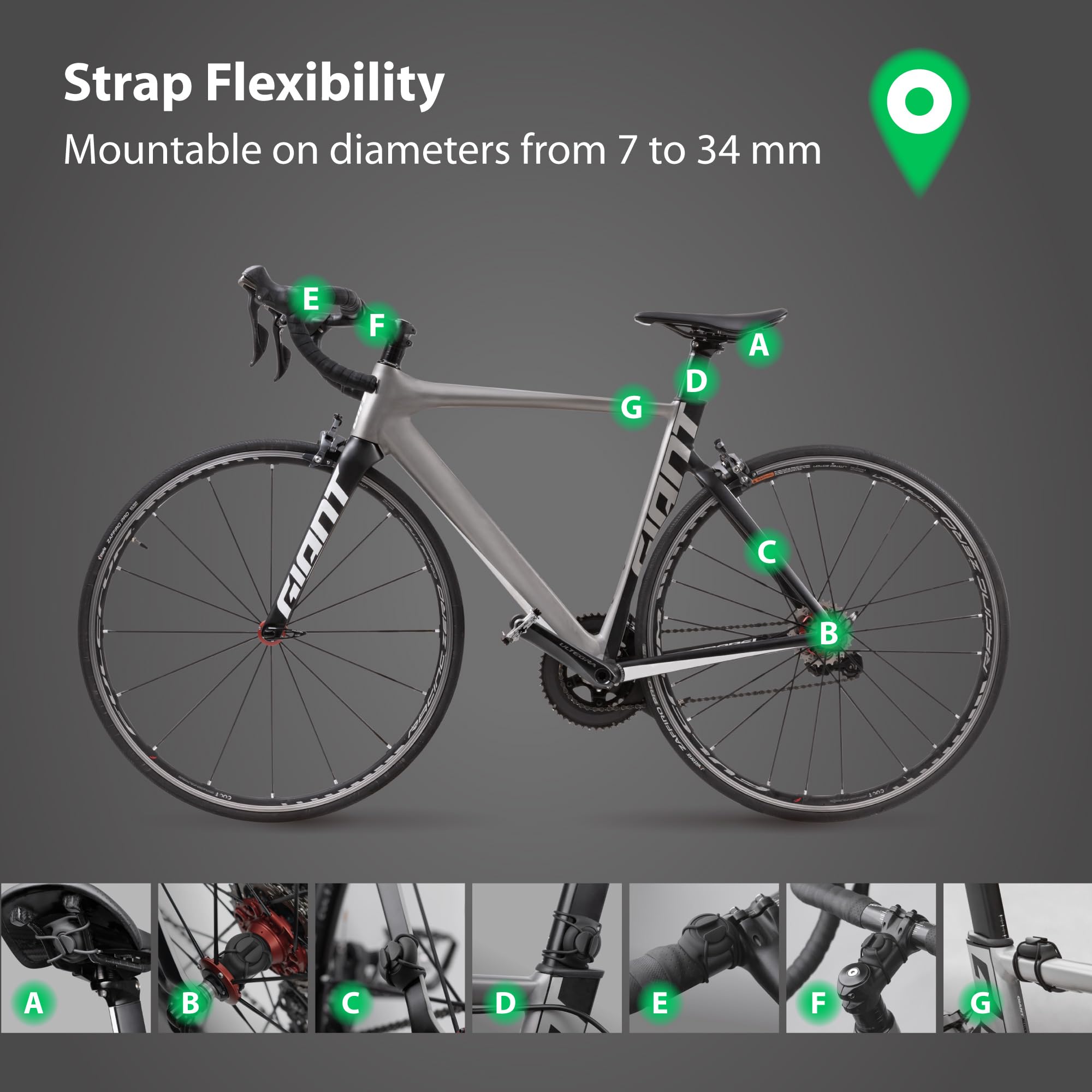 BONE Bike Air Tracker Tag Strap, Hidden Bicycle GPS Tracker Case for Apple Tag, Ultra-Lightweight Scratch-Free & Waterproof Silicone Holder, Anti-Theft Seatpost Mount for Mountain Bikes & Scooters