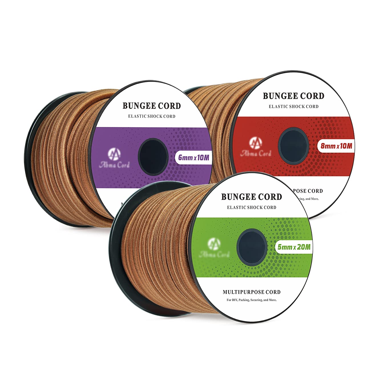 Abma Cord Bungee Cord 5mm 20M Elastic Shock Cord 100% Stretch Elastic Bungee Rope for Tarpaulin, Trailer, Backpack, Tent Pole, Kayak - Brown