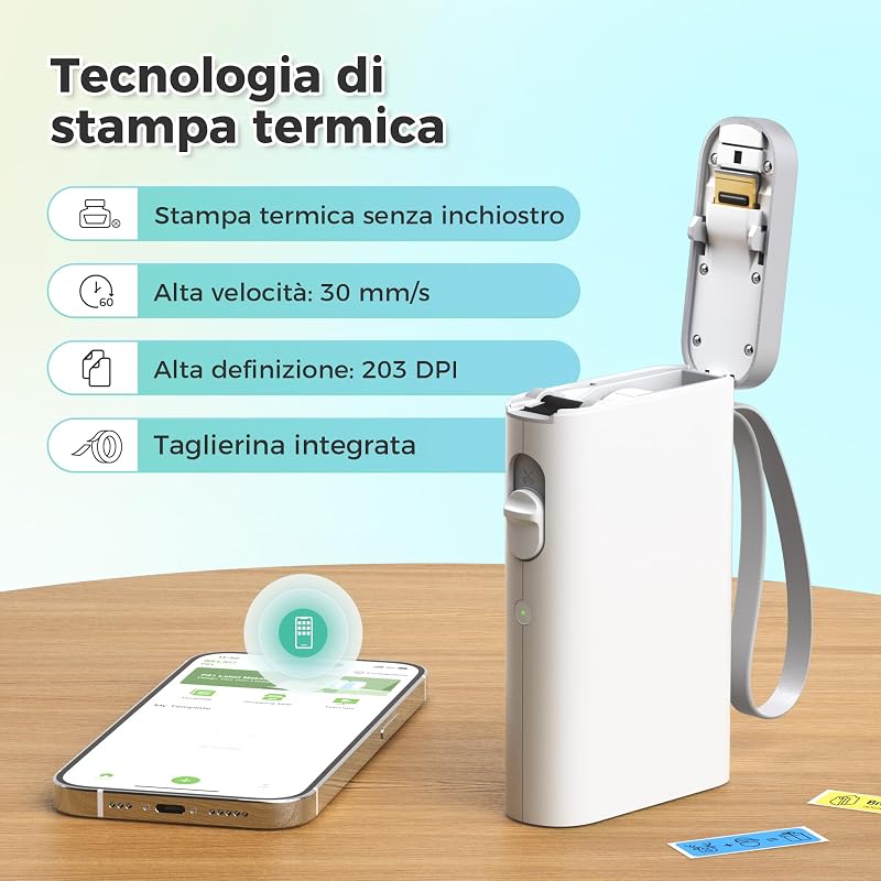 P21 Stampante per Etichette Portatile, Incluso 1 Rotolo, Bianco