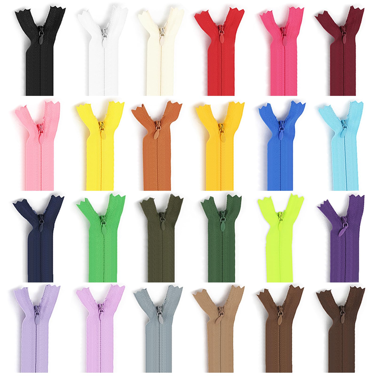 KASESSS 24 Pcs Zips for Sewing, Nylon Zipper, 25 cm/ 9.84 inch Long, 24 Colours Invisible Zip, DIY Zippers for Sewing Closed End Zips for Cushions Tailor Sewing Crafts and Clothing