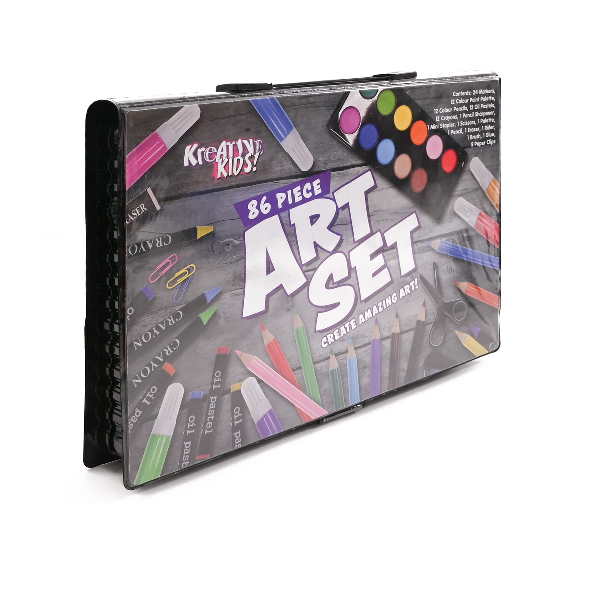Kreative Kids 86 Piece Craft and Art Set - Kids Colouring Kit with Crayons and Watercolour Paint