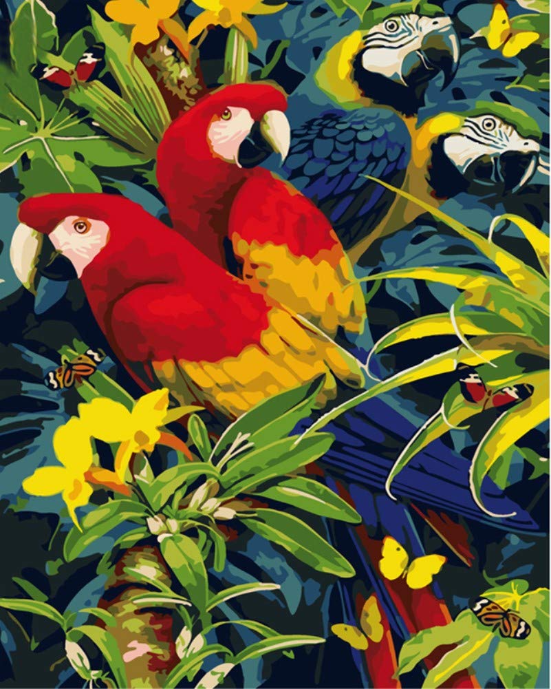 ABEUTY DIY Paint by Numbers for Adults Children, Parrot Among The Flowers 16x20 inches Number Painting Art Therapy