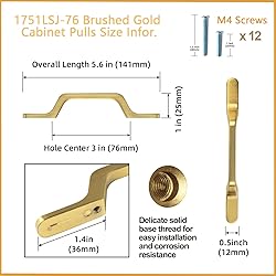 Goo-Ki 6 Pack Brushed Gold Cabinet Handle Drawer