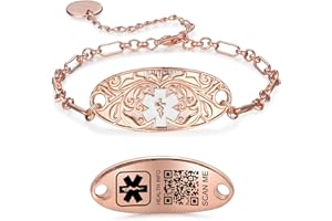 Theluckytag Upgraded QR Code Medical ID Bracelets for Women Medical Alert Bracelet - Sterling Silver 7'' Cuban Chain Link - More Space Save & Change Emergency Medical Info Anything