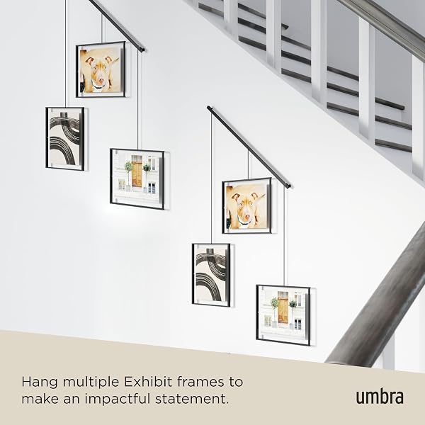 UMBRA EXHIBIT PICTURE FRAME GALLERY SET, ADJUSTABLE WALL COLLAGE DISPLAYS THREE 8″X10″ PHOTOS, SET OF 3, BLACK