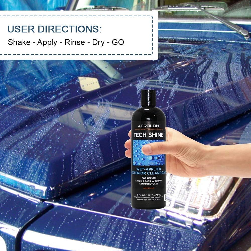 Aerolon Tech Shine (16 Ounce) Fast Wet-Applied Polymeric Car Wax Coating, Top Coat Polish and Sealer for Car Bike Boat, Auto Detailing Accessory for Hydrophobic Mirror Shine and Super Gloss: Automotive