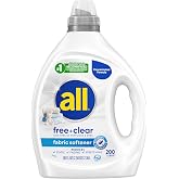 all Free Clear Liquid Fabric Softener for Sensitive Skin, 80 Oz, 200 Loads | Concentrated, hypoallergenic formula, free from dyes, unscented, reduces static, dermatologist recommended