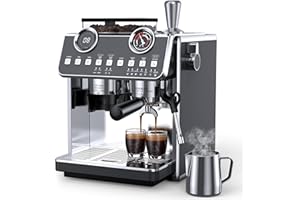 QJA Espresso Machine with Grinder, 20 Bar Pressure Professional Coffee Maker with 30 Grinding Settings, 58mm Portafilte, Anti-scalding Milk Frother Steam Wand for Latte (IronGrey)
