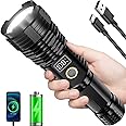 Flashlight Rechargeable, 990000 High Lumens LED Flash Light, Super Bright Zoomable Lampe with LCD Digital Display, 5Modes Bri