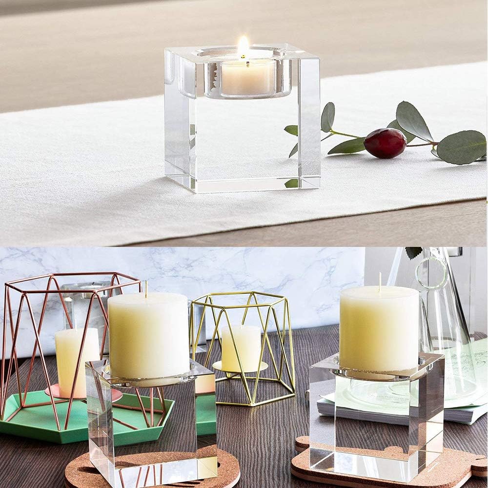 Odowalker Clear Crystal Candle Holders Tea Light Holders Candleholders Candlesticks Romantic Elegant Centerpieces Solid Square for Wedding and Anniversary Home Décor Candlelight (4pcs 2×2×1.6 inch): Home & Kitchen