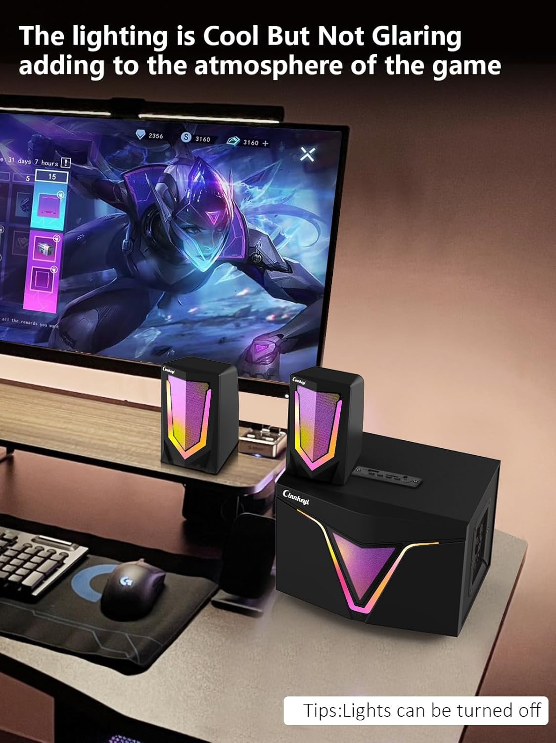cinnkeyi 2.1 Lautsprecher-System mit Subwoofer Computerlautsprecher mit Subwoofer – PC Lautsprecher 3,5‑mm‑Audioanschluss/Bluetooth‑Eingang, Stereo Sound für PC, Laptop 3