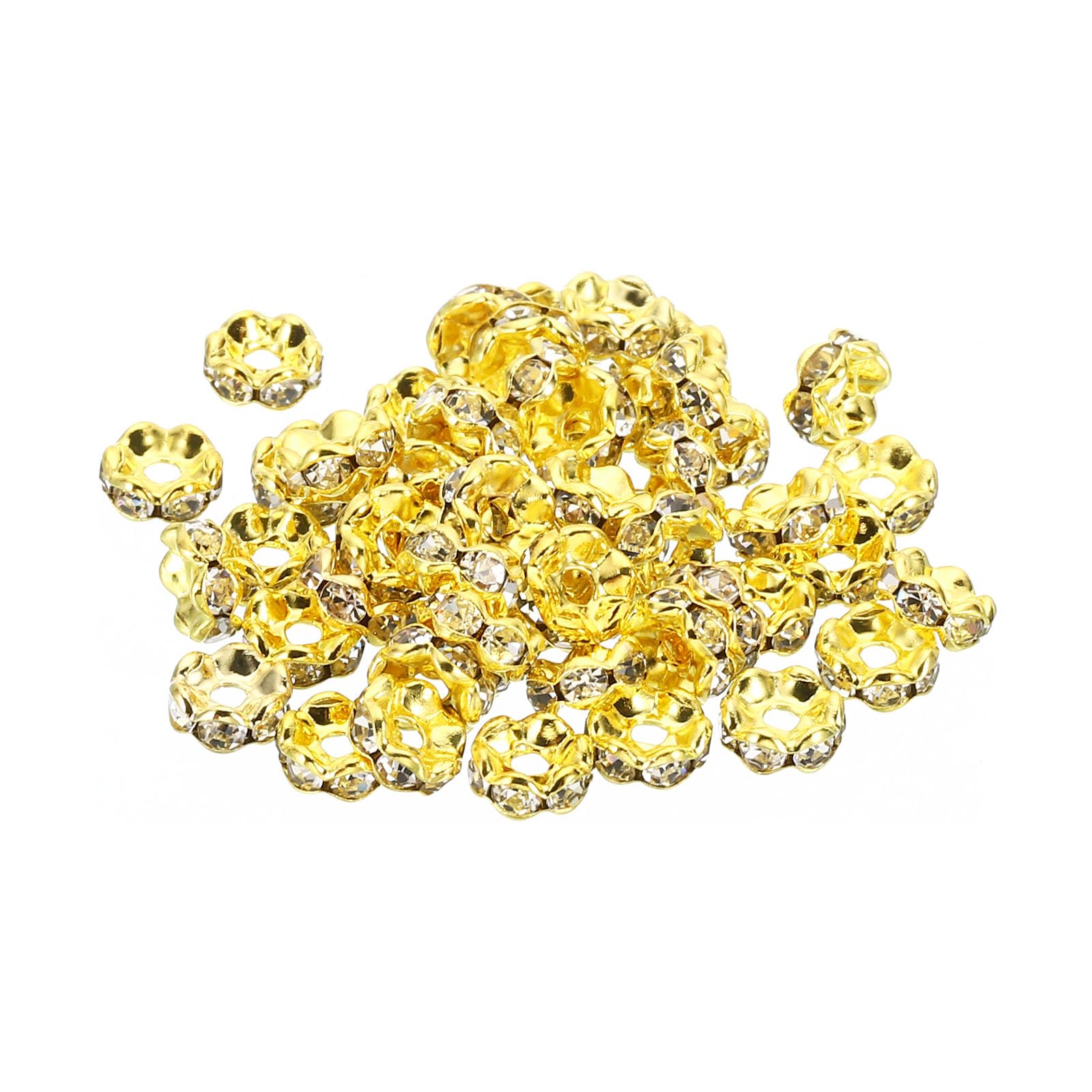 PATIKIL 6mm Spacer Beads, 200pcs Bead Spacers Rondelle Spacer Beads Rhinestone Small Round Bulk Glass Beads Wave for Making DIY, Gold
