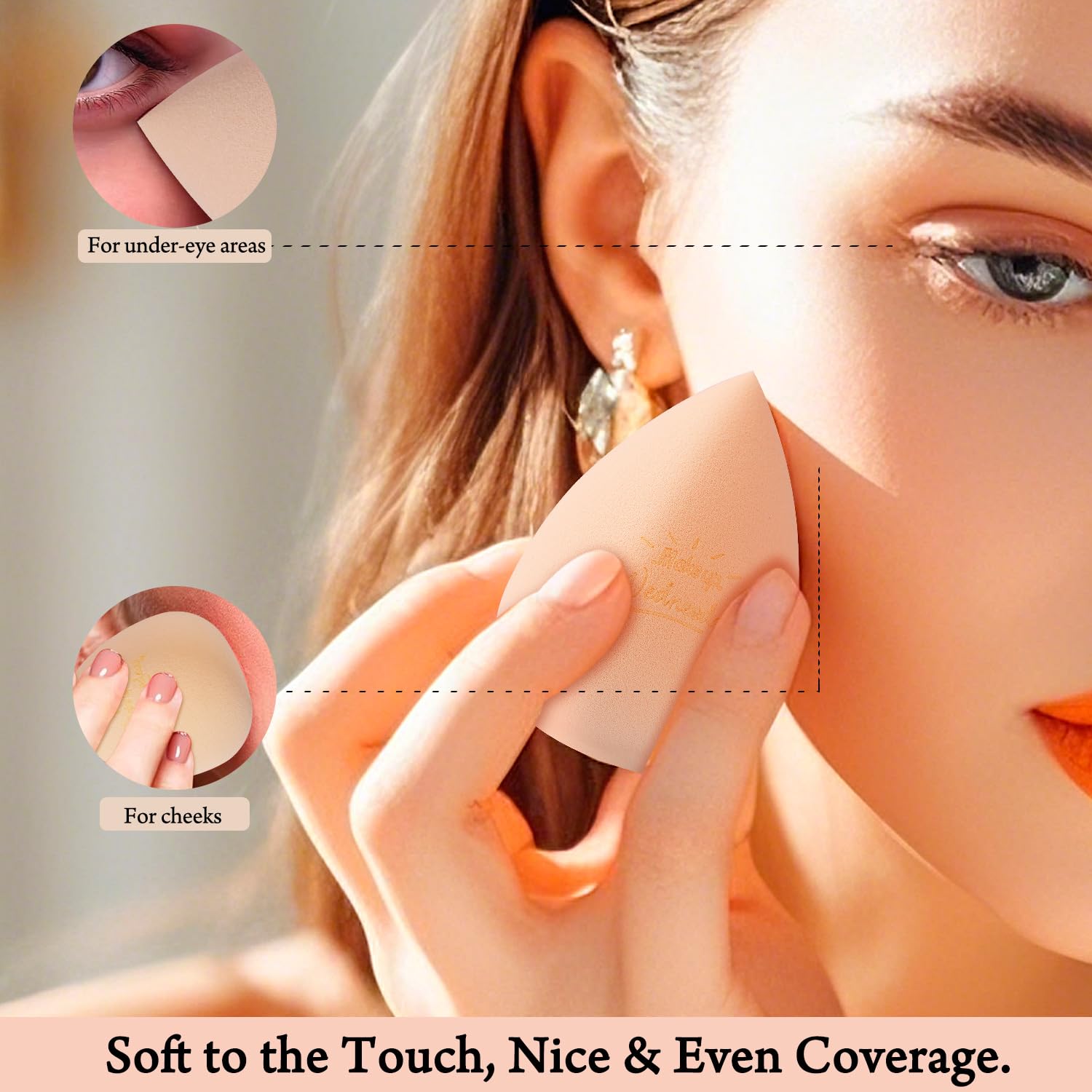 Real Perfection Makeup Sponge Set Blender Sponges, Latex-Free Beauty Makeup Sponges 7 pcs with 1 Travel Container Case for Blending Foundation Liquid Cream and Powder (Beige)