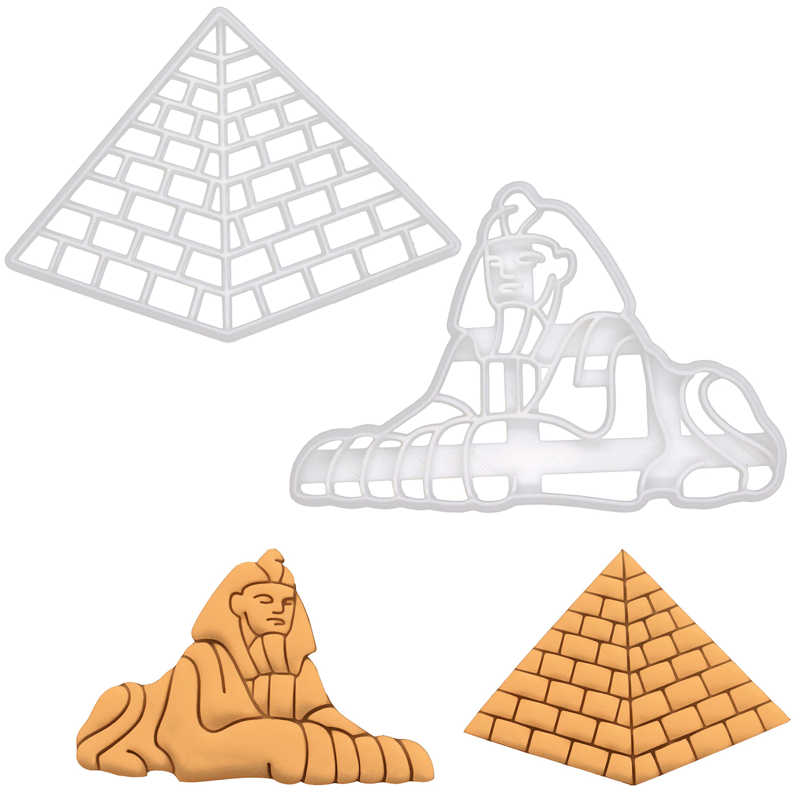 BAKERLOGY Set of 2 Pyramid Themed Cookie Cutters (Designs: Great Pyramid and Sphinx) - Detailed Biscuit Cutter Design for Baking and Crafts, Ideal on Fondant, Dough, Clay