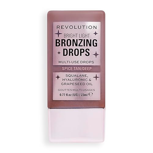 Makeup Revolution, Bright Light Bronzing Drops with Hyaluronic Acid, Sun-Kissed Finish, Deep Bronze Spice, 23ml
