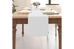 NATUS WEAVER Dinning Table Runner Cloth 12 x 48 Inches Farmhouse Kitchen Coffee Burlap Table Runner Cloth for Holiday Party, Pure White