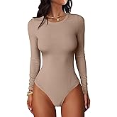 ANRABESS Women Long Sleeve Crew Neck Bodysuits Top 2025 Fall Slim Fit Ribbed Knit Soft Basic Tee Shirts