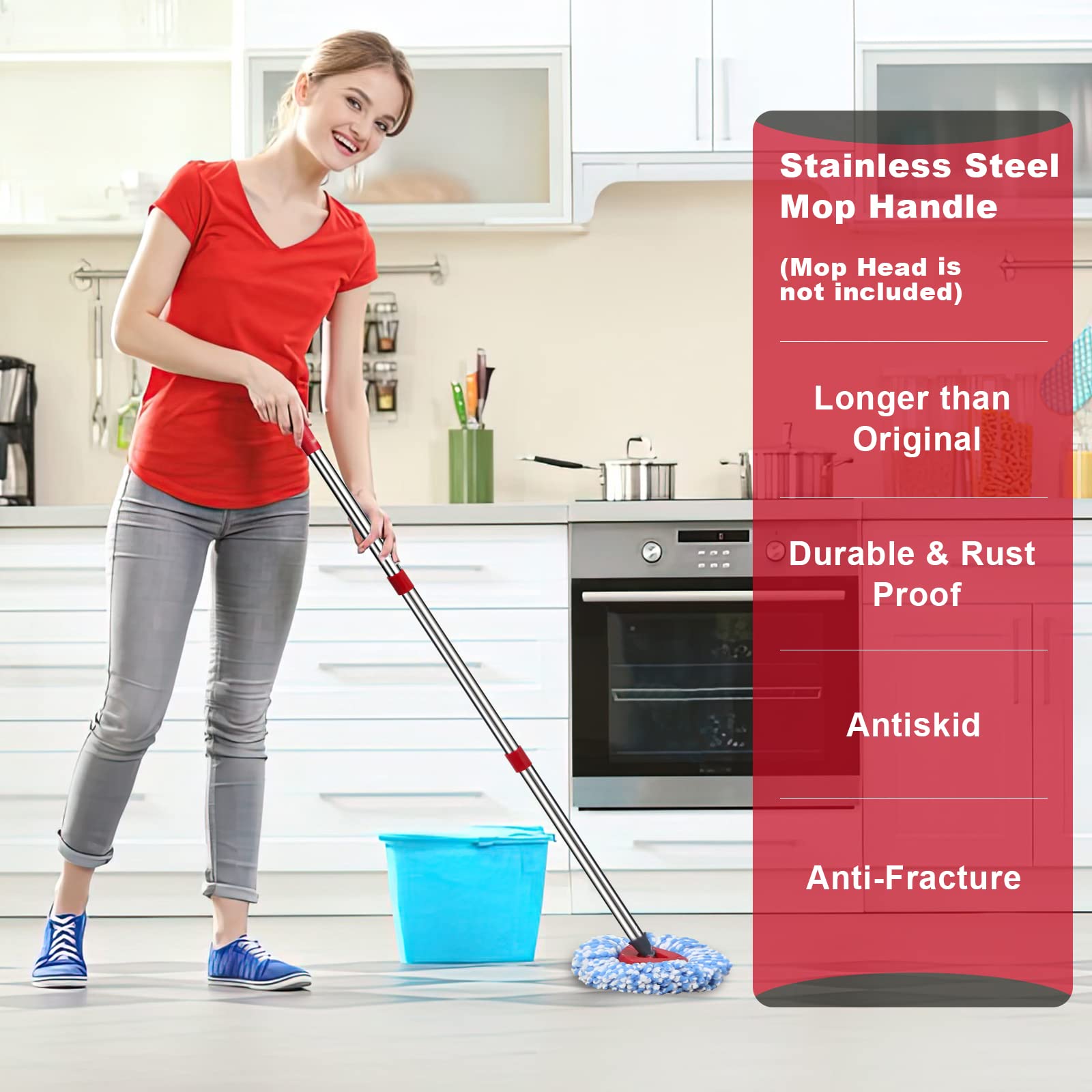 Spin Mop Replacement Handle - 4 Section Mop or Broom Handle/Stick Compatible with O Cedar Spin Mop Refills and Brooms, 30