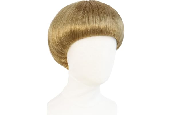 IMEYLE Short Blonde Bob Wig with Bangs Mushroom Wigs for Men Women 60s 70s Bowl Cut Wigs Men Blond Bob Wig for Cosplay Funny