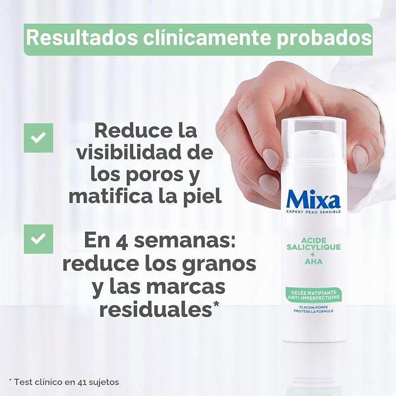 - Gel matificante anti-impurezas com ácido salicílico + AHA – Pele oleosa e acne – Controlo do sebo – Textura leve e refrescante do sorvete – Frasco de bomba antioxidante – 50 ml