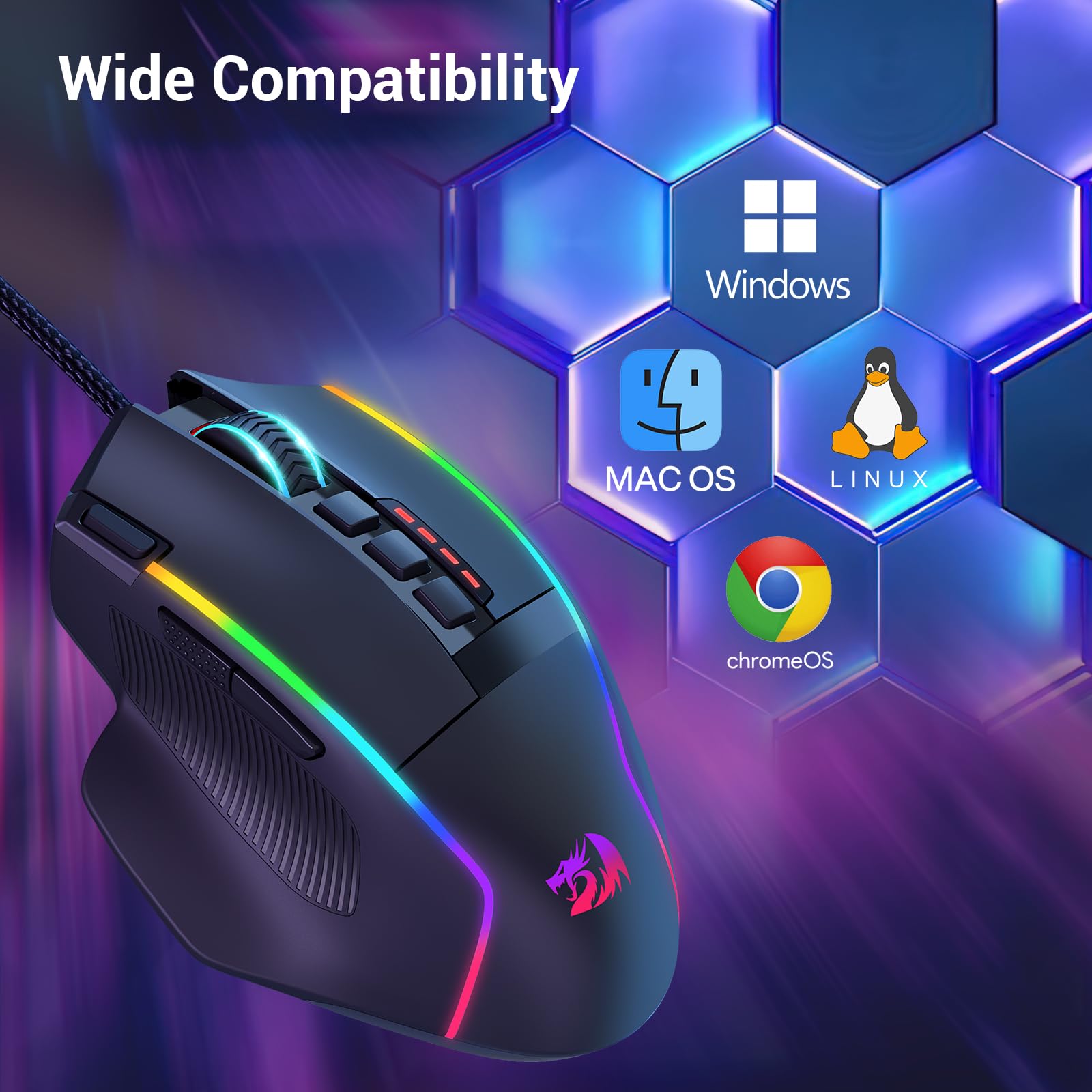 Redragon Gaming Mouse, Wired Gaming Mouse 26,000 DPI Opitacl Sensor, Ergonomic Mice with Fire Button, Macro Editing Programmable RGB Mouse for Laptap/PC/Mac