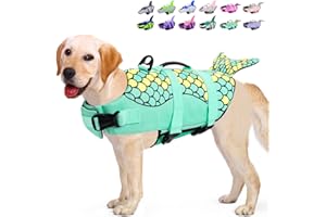 KOESON Dog Life Jacket Shark, Dog Life Vest with Rescue Handle, Ripstop Pet Float Coat for Swimming, Safety Dog Lifesaver Pet Life Preserver High Buoyancy Swimsuit for Small,Medium,Large Dogs Green XL