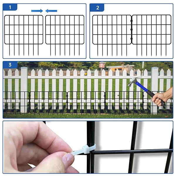 28 PANELS NO DIG FENCE, ANIMAL BARRIER FENCING, 13IN(H) X 14FT(L) RUSTPROOF METAL WIRE GARDEN FENCE BORDER FOR DOG RABBIT DEFENSE, OUTDOOR YARD PATIO LANDSCAPING