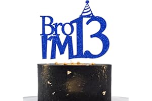 DEJUPGAR Happy 13th Birthday Cake Topper, Officially Teenager 13 Cake Decor, Bro I'm 13, Teens Funny 13th Birthday Party Decorations Blue Glitter