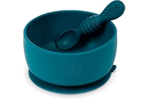 Simka Rose Baby Bowl and Spoon Set, Suction Bowls for Toddler, BPA-Free Silicone, Dishwasher and Microwave Safe Feeding Supplies (Emerald)