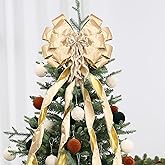 SY Super Bang Velvet Christmas Tree Topper, Gold 48x12 Inch Christmas Bow Tree Topper for Xmas Tree Decorations, for Xmas Ornaments Holiday Home Indoor/Outdoor Wedding Thanksgiving Decor.