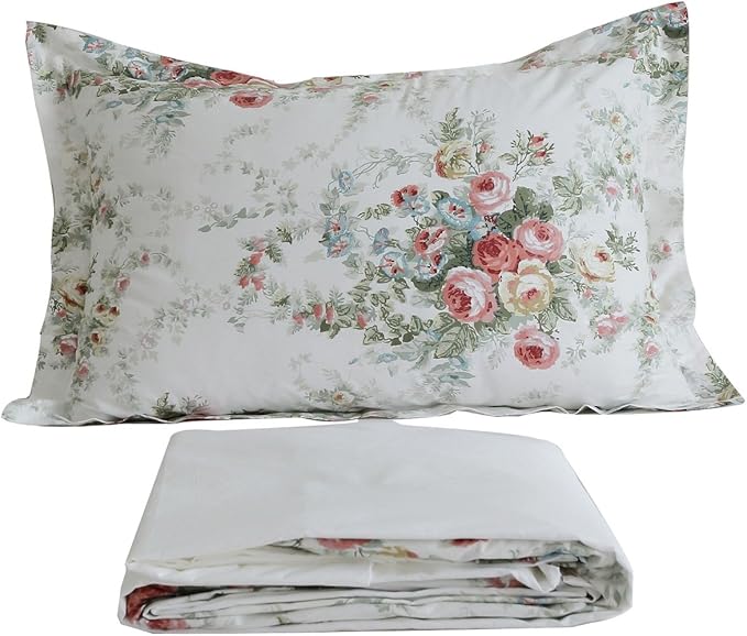 FADFAY Vintage Rose Floral Bed Sheet Set Cotton Bedsheet Queen Size
