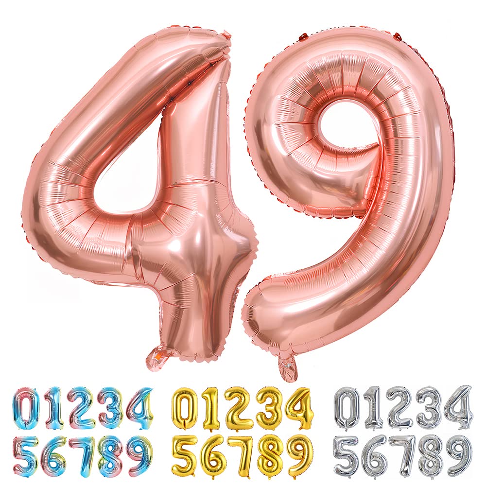 Ponmoo Foil Balloon Number 49/94 Rosegold, Giant Numbers 0 1 2 3 4 5 6 7 8 9 10-19 20-29 30-39 40-49 50-60-70-80-90-100, Large Balloons for Wedding Anniversary Birthday Party Decoration